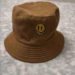 Corduroy Bucket Hat with Dripping Yellow Smile Patch